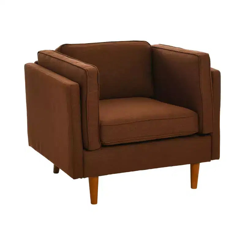 Fauteuil rembourré contemporain à dossier haut avec pieds en bois massif
