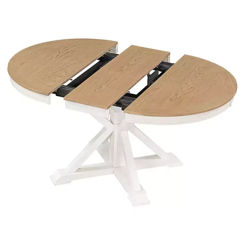 Table de salle à manger extensible moderne du milieu du siècle, table de cuisine ronde avec rallonge de 12 pouces pour 4 à 6 personnes