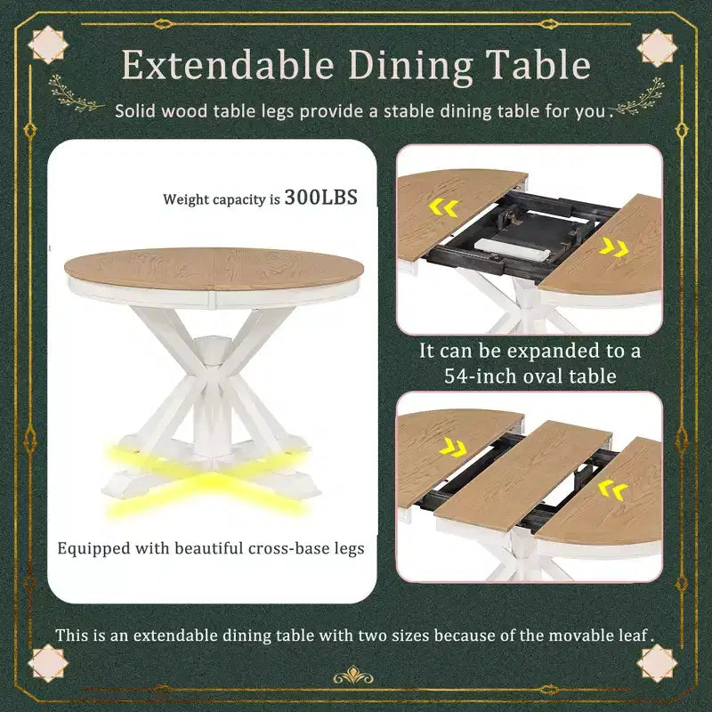 Table de salle à manger extensible moderne du milieu du siècle, table de cuisine ronde avec rallonge de 12 pouces pour 4 à 6 personnes