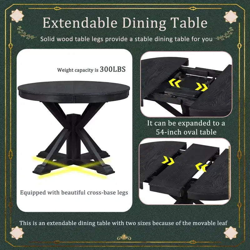 Table de salle à manger extensible moderne du milieu du siècle, table de cuisine ronde avec rallonge de 12 pouces pour 4 à 6 personnes