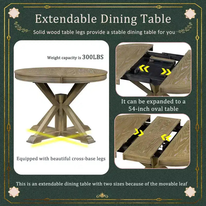 Table de salle à manger extensible moderne du milieu du siècle, table de cuisine ronde avec rallonge de 12 pouces pour 4 à 6 personnes