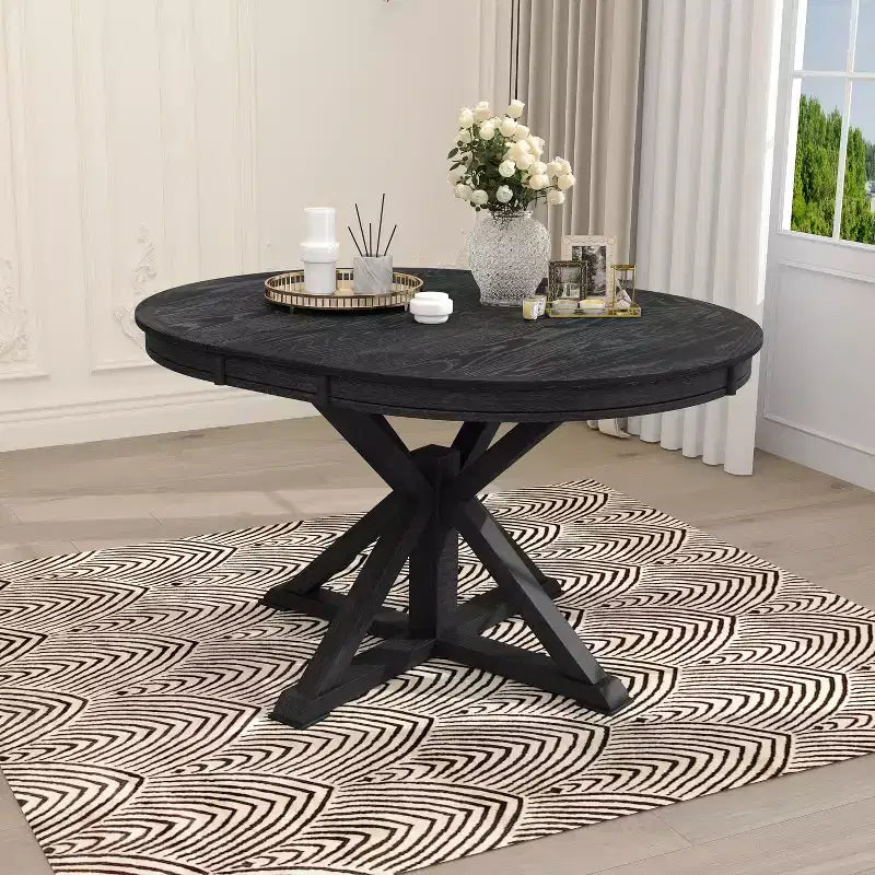 Table de salle à manger extensible moderne du milieu du siècle, table de cuisine ronde avec rallonge de 12 pouces pour 4 à 6 personnes