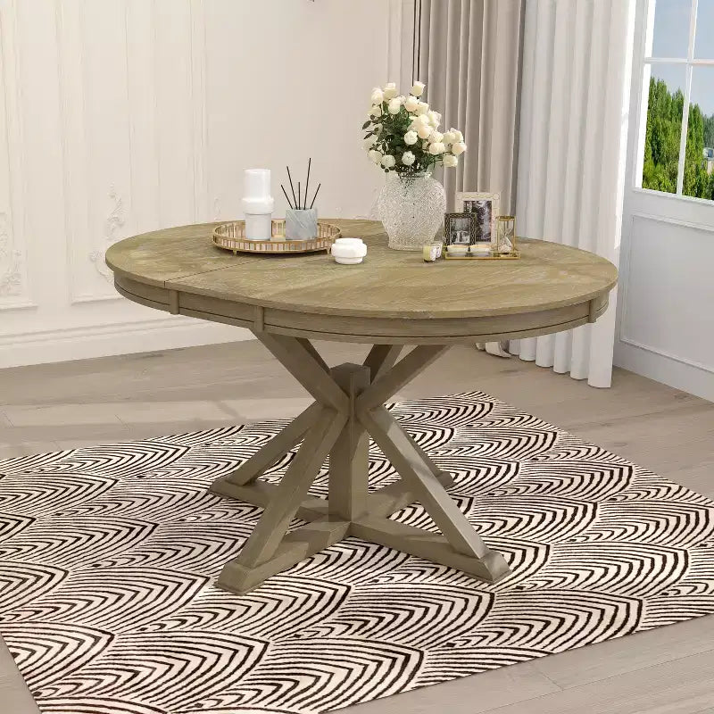 Okak Modern Mid-century Extendable Dining Table Round Kitchen Table with 12Inch Leaf for 4 to 6