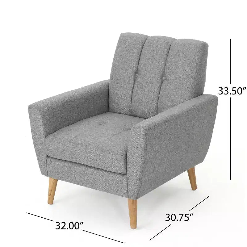 Fauteuil club capitonné en tissu avec passepoil et coutures verticales, style Mid-Century
