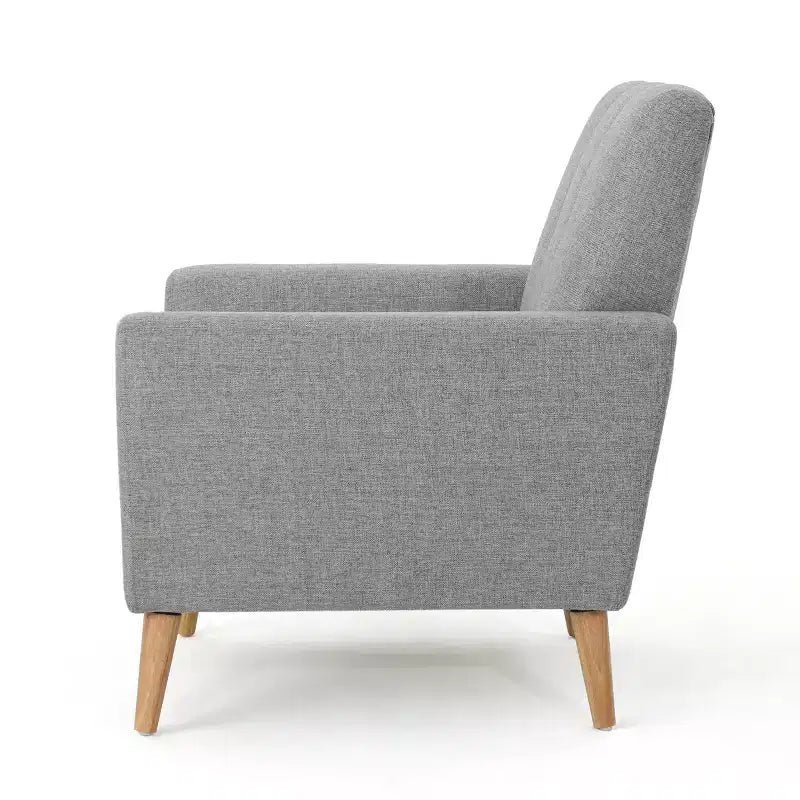 Fauteuil club capitonné en tissu avec passepoil et coutures verticales, style Mid-Century