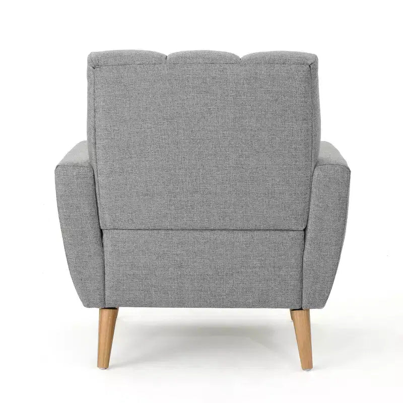 Fauteuil club capitonné en tissu avec passepoil et coutures verticales, style Mid-Century