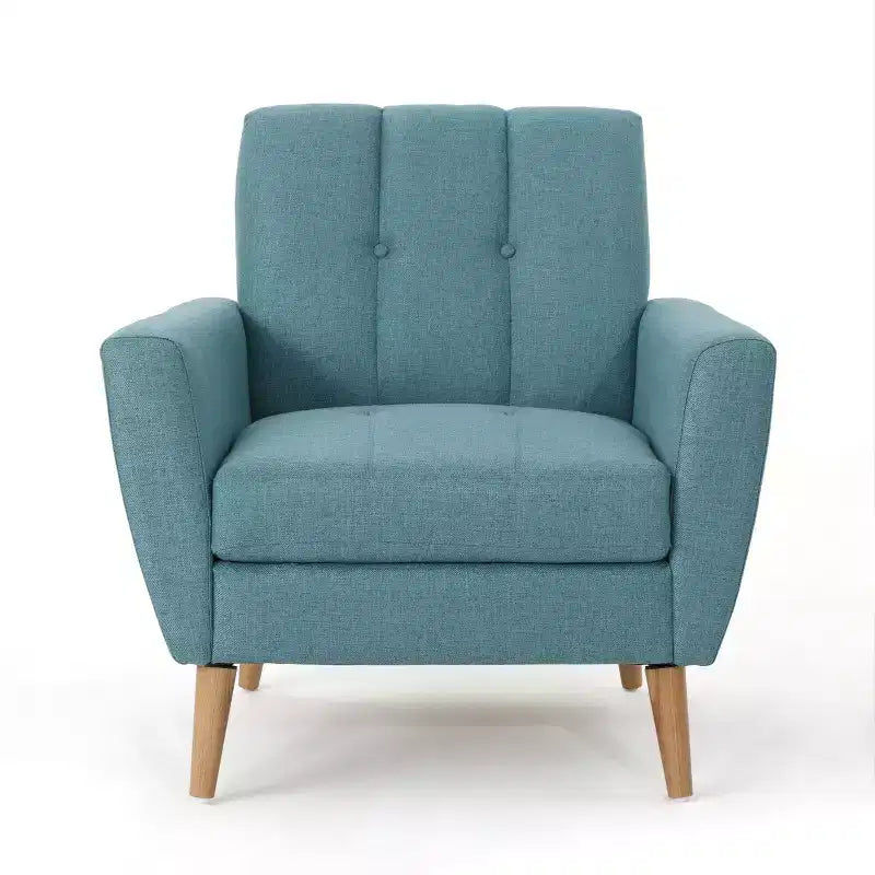 Fauteuil club capitonné en tissu avec passepoil et coutures verticales, style Mid-Century