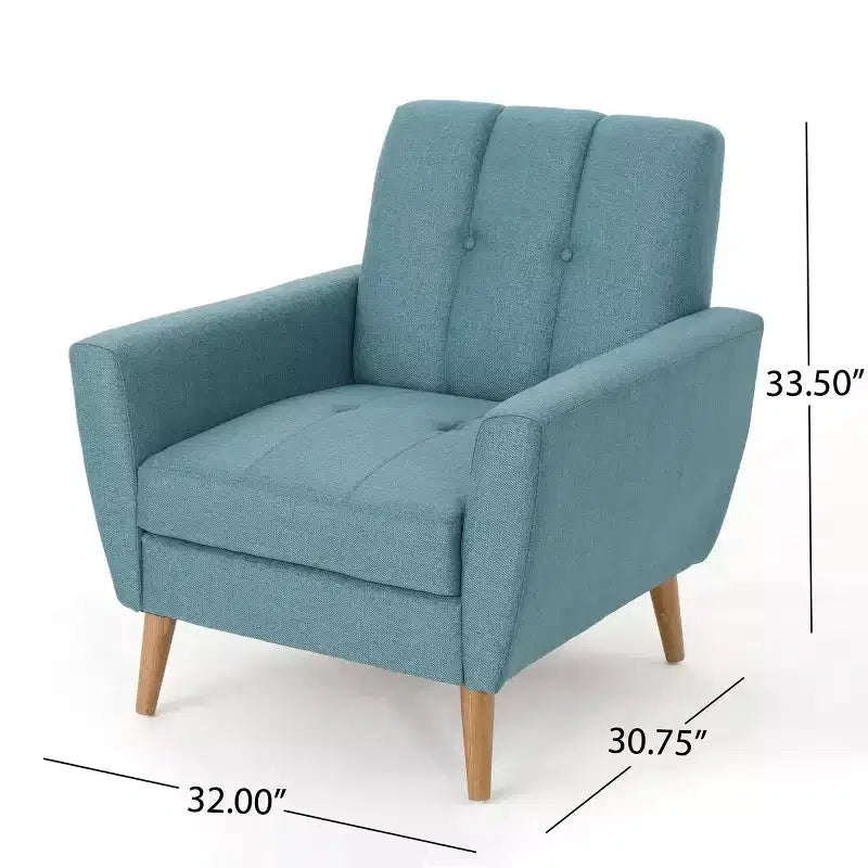 Fauteuil club capitonné en tissu avec passepoil et coutures verticales, style Mid-Century