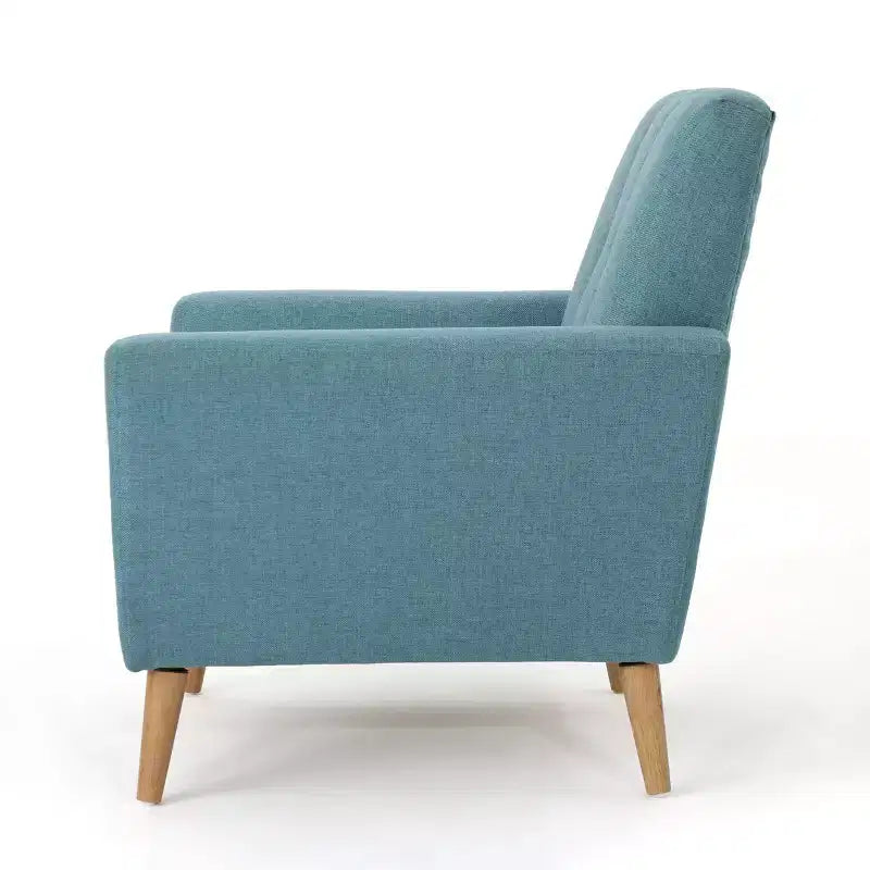 Fauteuil club capitonné en tissu avec passepoil et coutures verticales, style Mid-Century