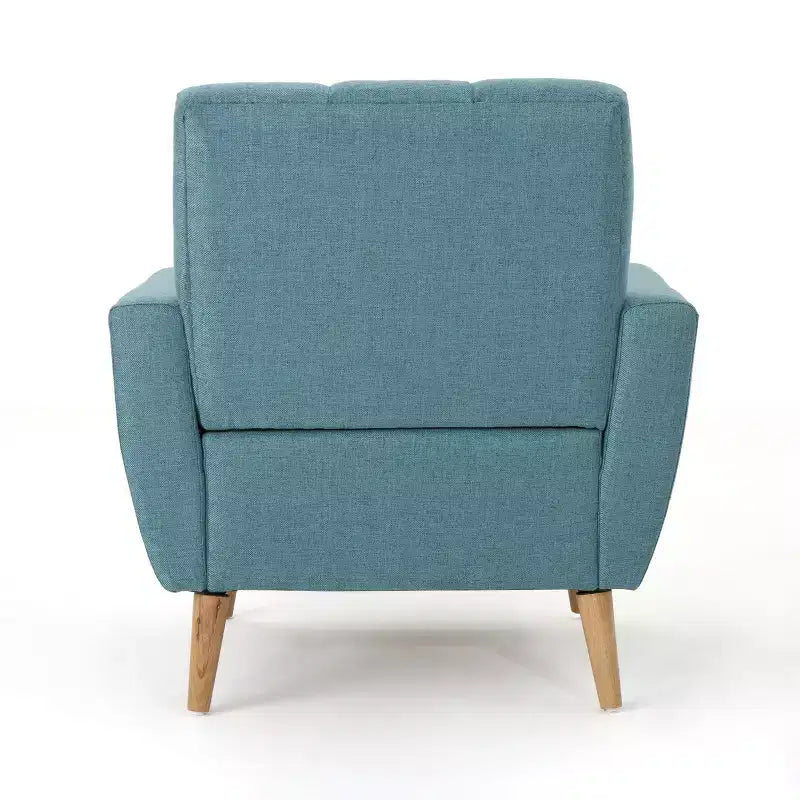 Fauteuil club capitonné en tissu avec passepoil et coutures verticales, style Mid-Century