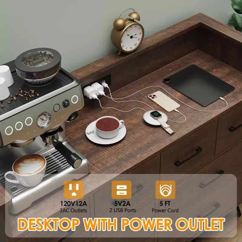 Commode avec prise électrique et lumières LED, commode en bois à 8 tiroirs pour chambre à coucher, commode moderne pour placard, salon