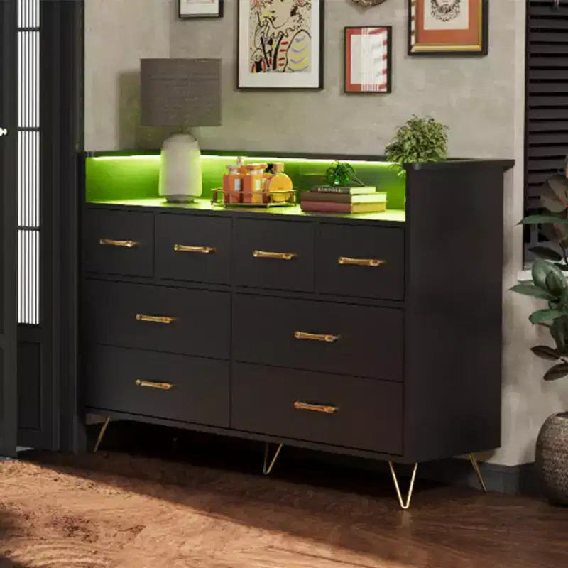Commode avec prise électrique et lumières LED, commode en bois à 8 tiroirs pour chambre à coucher, commode moderne pour placard, salon