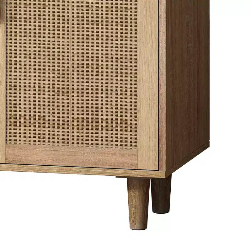 Buffet rustique décoratif en rotin avec 4 portes et étagères réglables, meuble de rangement fonctionnel pour cuisine et salle à manger