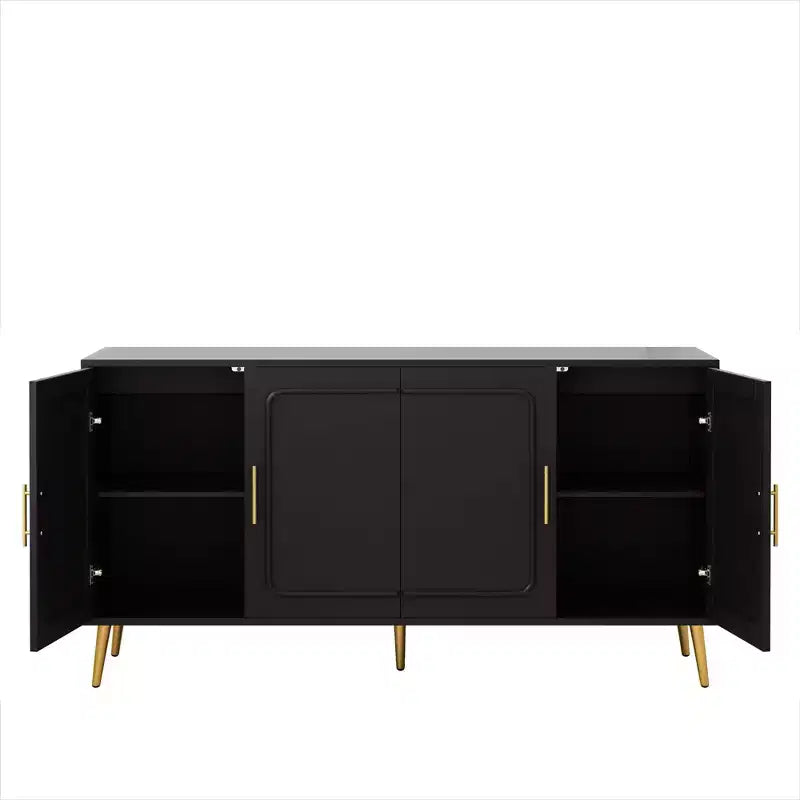Buffet rustique décoratif en rotin avec 4 portes et étagères réglables, meuble de rangement fonctionnel pour cuisine et salle à manger
