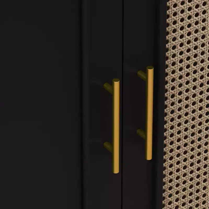 Buffet rustique décoratif en rotin avec 4 portes et étagères réglables, meuble de rangement fonctionnel pour cuisine et salle à manger