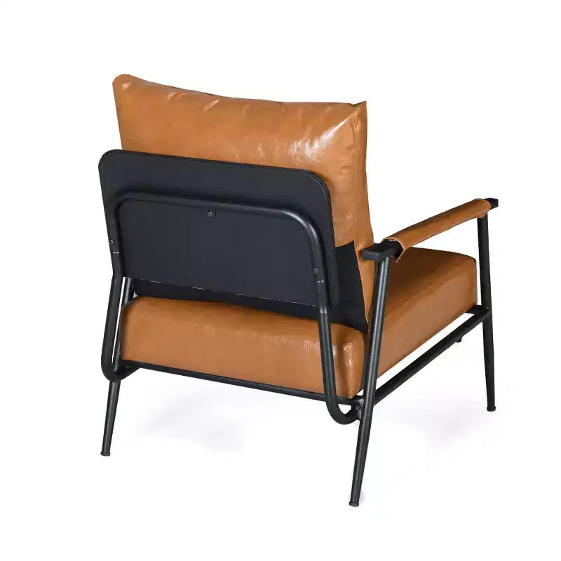 Fauteuil de salon d'appoint en simili-cuir de style Mid-Century Modern avec dossier haut rembourré et structure métallique - Marron
