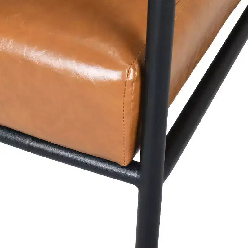 Fauteuil de salon d'appoint en simili-cuir de style Mid-Century Modern avec dossier haut rembourré et structure métallique - Marron