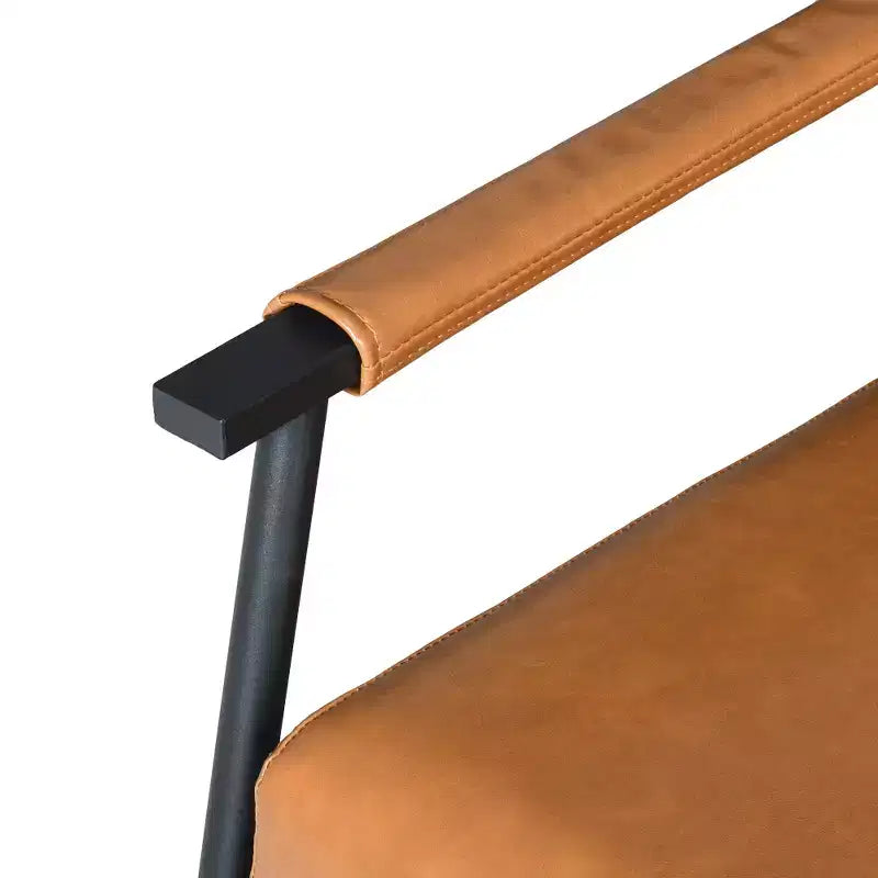 Fauteuil de salon d'appoint en simili-cuir de style Mid-Century Modern avec dossier haut rembourré et structure métallique - Marron