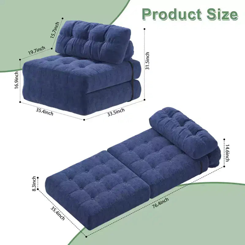 Canapé-lit pliable, canapé-futon, canapé-lit pliable pour salon, fauteuil convertible avec oreiller matelas pliable et soutien dorsal