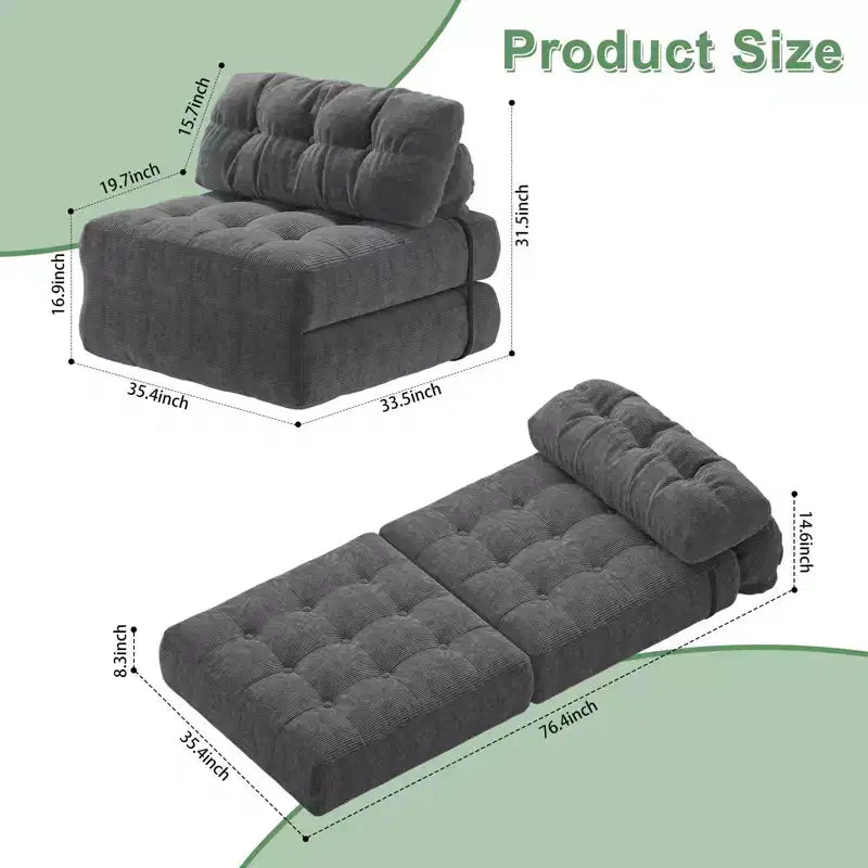 Canapé-lit pliable, canapé-futon, canapé-lit pliable pour salon, fauteuil convertible avec oreiller matelas pliable et soutien dorsal