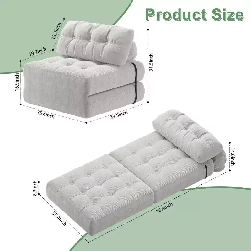Canapé-lit pliable, canapé-futon, canapé-lit pliable pour salon, fauteuil convertible avec oreiller matelas pliable et soutien dorsal