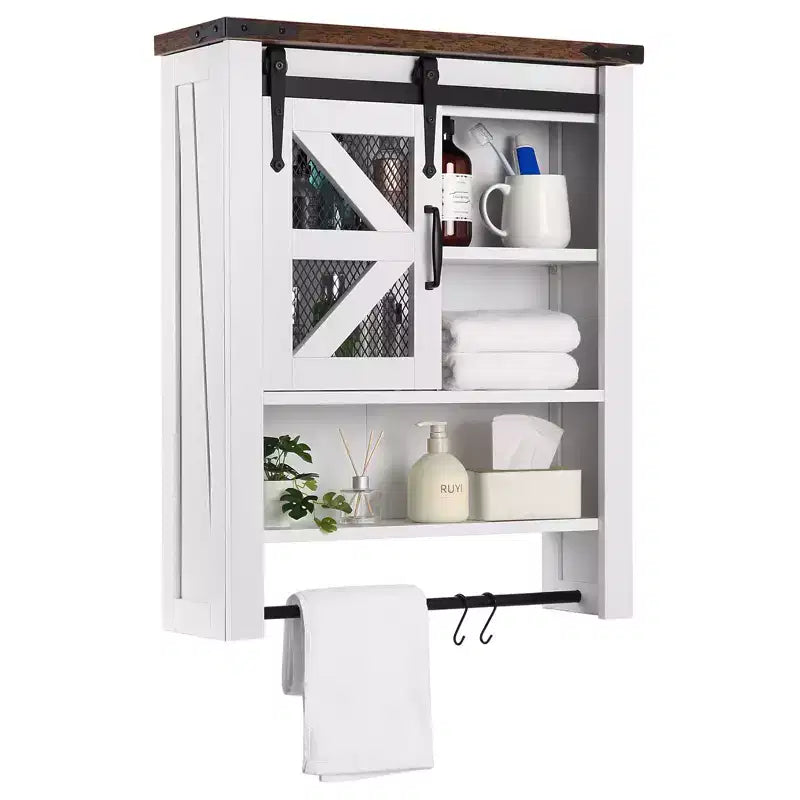 Bathroom Wall Cabinet, Over Toilet Storage Cabinets with Sliding Barn Door & Adjustable Shelf, Kitchen Storage Cupboard, 23.6 D x 7.9 W x 29.1 H