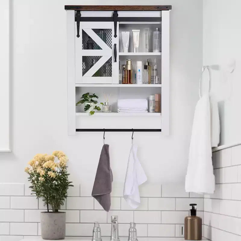 Meuble Mural de Salle de Bain, Armoire de Rangement Au-Dessus des Toilettes avec Porte Coulissante Style Grange et Étagère Réglable, Buffet de Rangement de Cuisine, 23.6 P x 7.9 L x 29.1 H