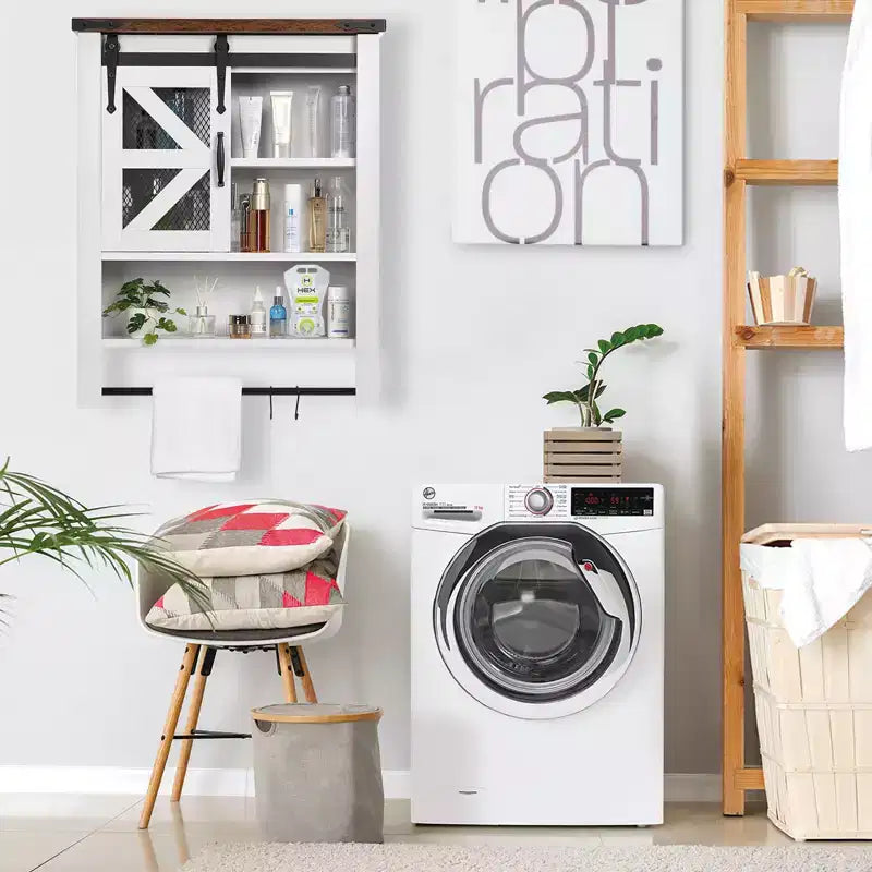 Meuble Mural de Salle de Bain, Armoire de Rangement Au-Dessus des Toilettes avec Porte Coulissante Style Grange et Étagère Réglable, Buffet de Rangement de Cuisine, 23.6 P x 7.9 L x 29.1 H