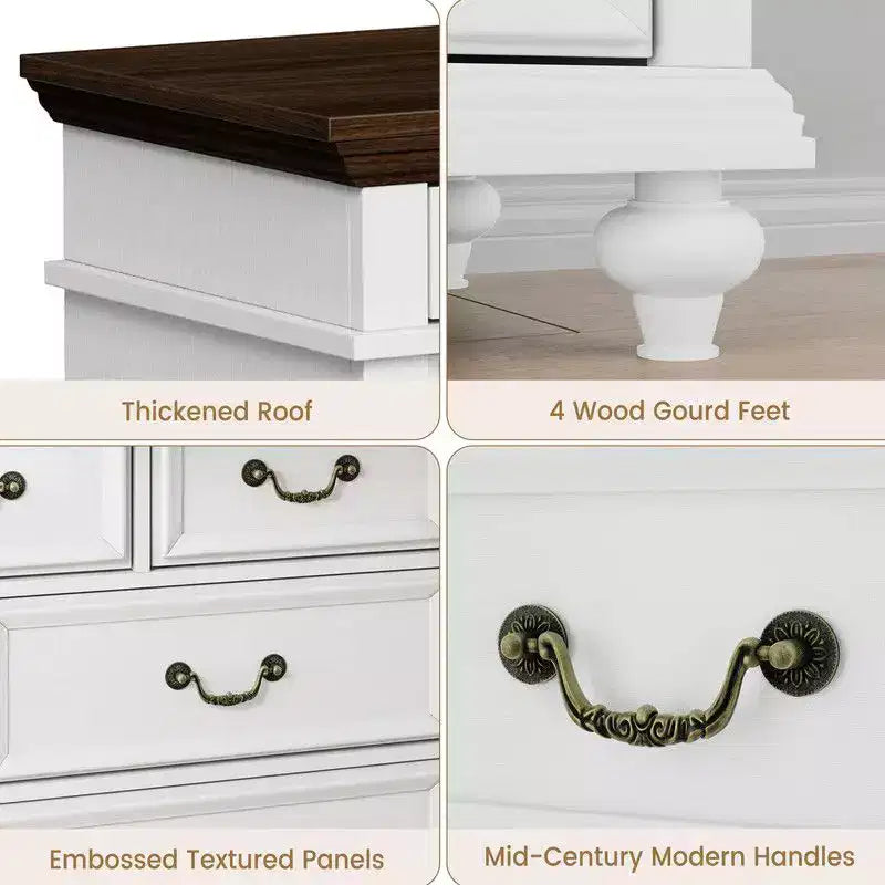 Commode de Chambre à 9 Tiroirs Style Ferme, Grande Commode Rustique en Bois de 47" avec 9 Tiroirs