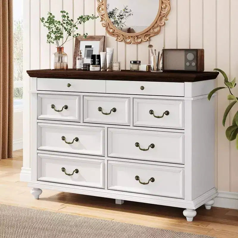 Commode de Chambre à 9 Tiroirs Style Ferme, Grande Commode Rustique en Bois de 47" avec 9 Tiroirs