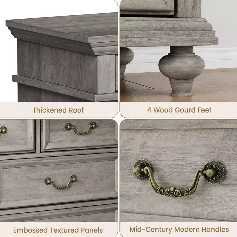 Commode de Chambre à 9 Tiroirs Style Ferme, Grande Commode Rustique en Bois de 47" avec 9 Tiroirs
