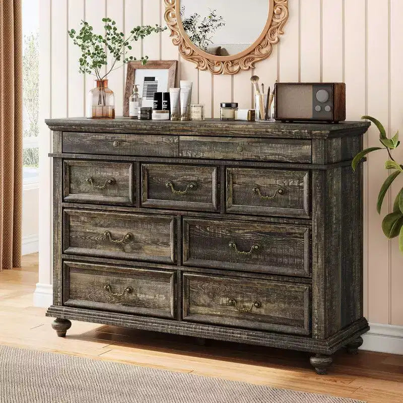 Farmhouse 9 Drawers Dresser for Bedroom, 47 Wide Wood Rustic Chest of 9 Drawers