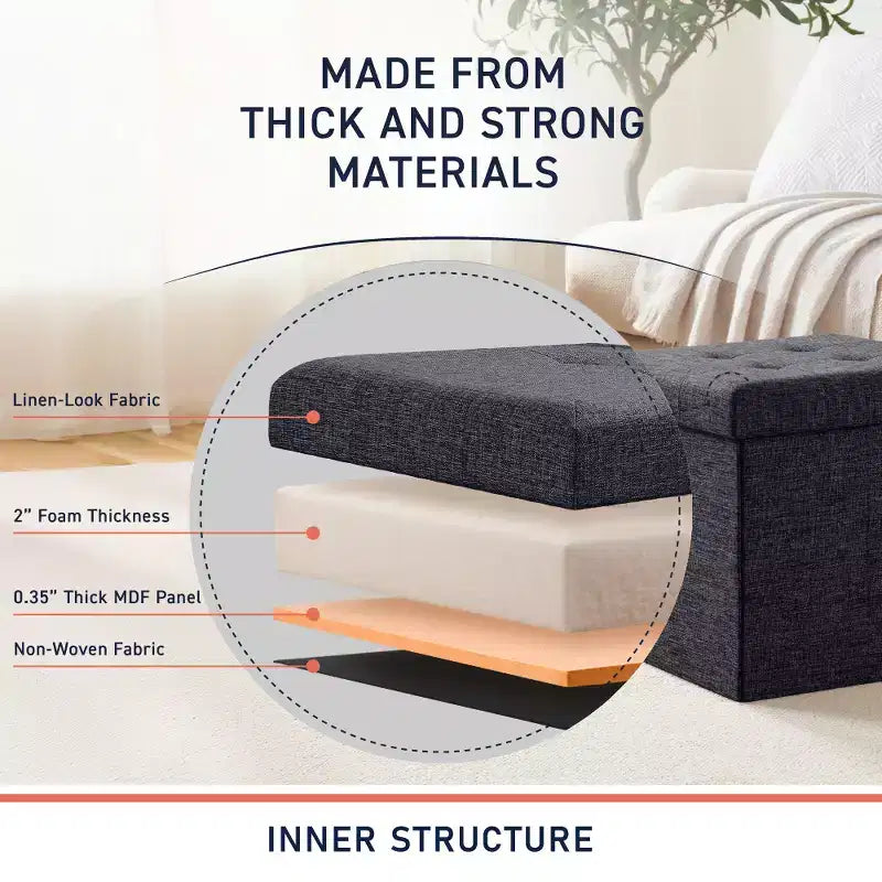 Lot de 2 - Poufs de rangement carrés pliables de 38 cm, Parfaits pour les dortoirs, le salon et la chambre
