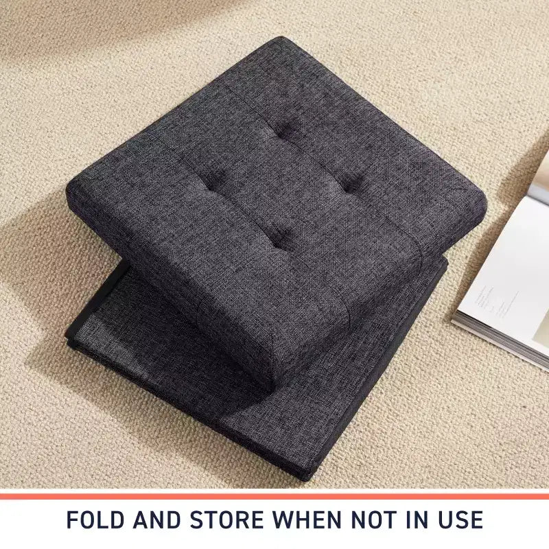 Lot de 2 - Poufs de rangement carrés pliables de 38 cm, Parfaits pour les dortoirs, le salon et la chambre