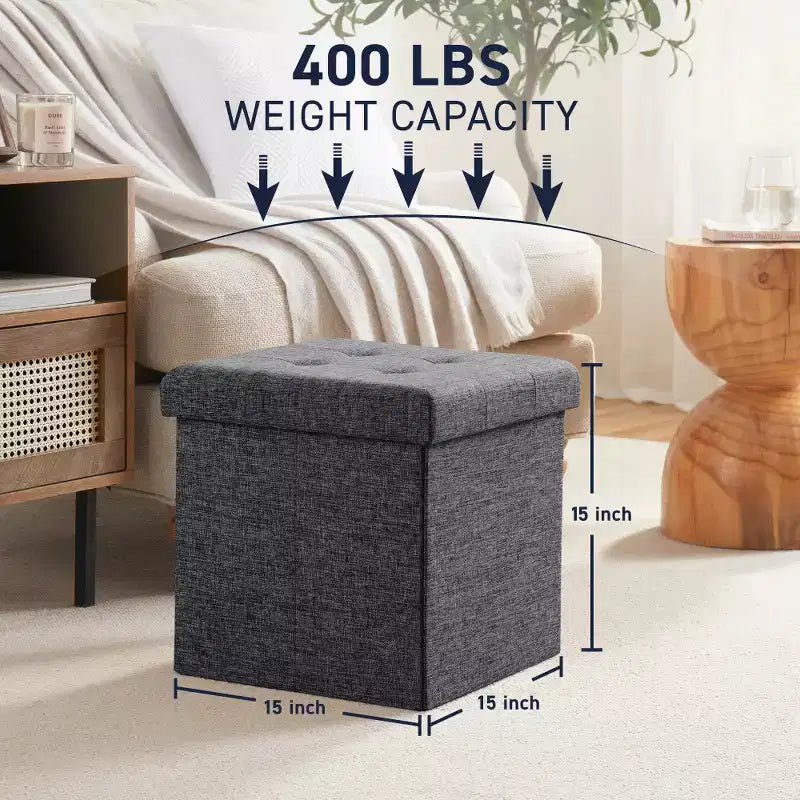 Lot de 2 - Poufs de rangement carrés pliables de 38 cm, Parfaits pour les dortoirs, le salon et la chambre