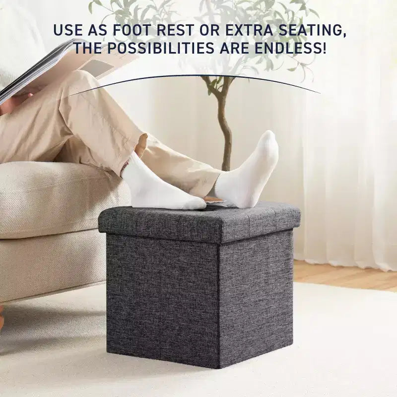 Lot de 2 - Poufs de rangement carrés pliables de 38 cm, Parfaits pour les dortoirs, le salon et la chambre