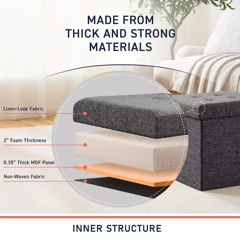 Lot de 2 - Poufs de rangement carrés pliables de 38 cm, Parfaits pour les dortoirs, le salon et la chambre
