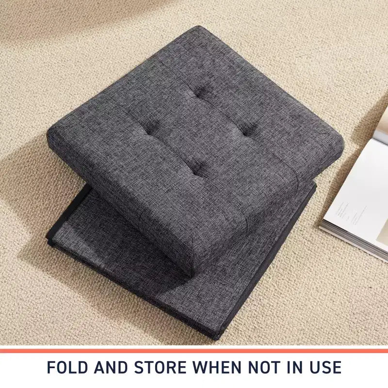 Lot de 2 - Poufs de rangement carrés pliables de 38 cm, Parfaits pour les dortoirs, le salon et la chambre