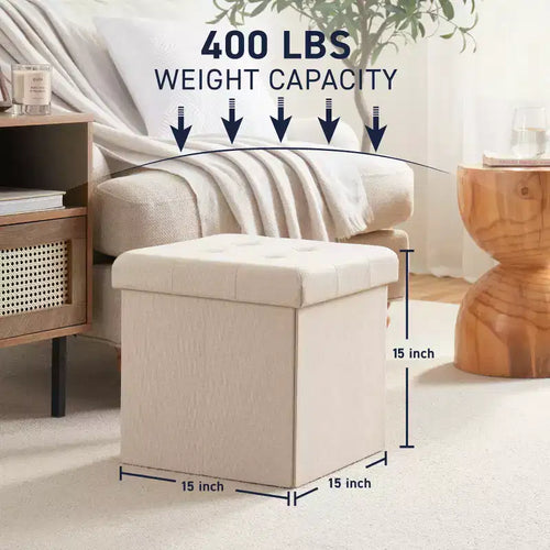 Lot de 2 - Poufs de rangement carrés pliables de 38 cm, Parfaits pour les dortoirs, le salon et la chambre