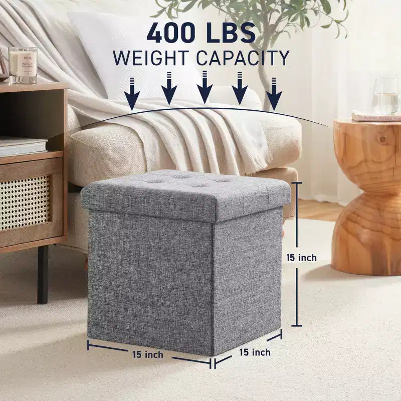 Lot de 2 - Poufs de rangement carrés pliables de 38 cm, Parfaits pour les dortoirs, le salon et la chambre