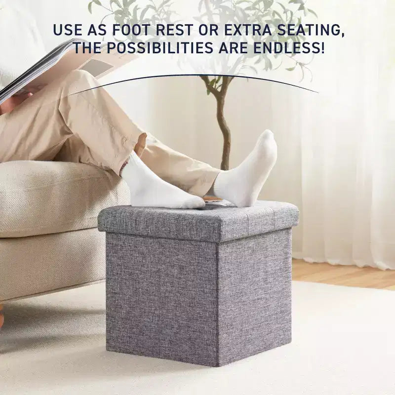 Lot de 2 - Poufs de rangement carrés pliables de 38 cm, Parfaits pour les dortoirs, le salon et la chambre