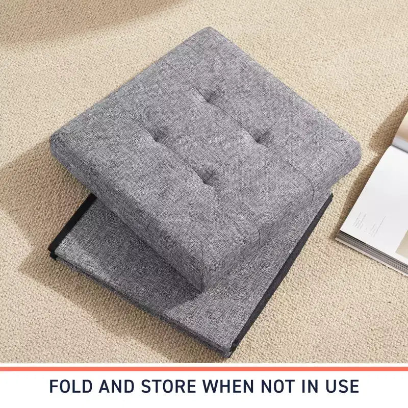 Lot de 2 - Poufs de rangement carrés pliables de 38 cm, Parfaits pour les dortoirs, le salon et la chambre