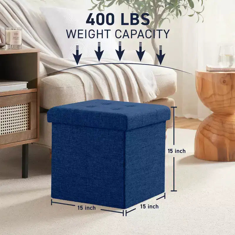 Lot de 2 - Poufs de rangement carrés pliables de 38 cm, Parfaits pour les dortoirs, le salon et la chambre