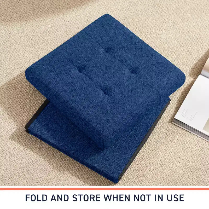 Lot de 2 - Poufs de rangement carrés pliables de 38 cm, Parfaits pour les dortoirs, le salon et la chambre