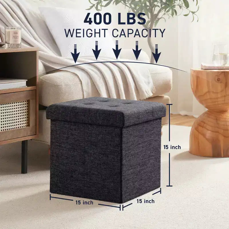 Lot de 2 - Poufs de rangement carrés pliables de 38 cm, Parfaits pour les dortoirs, le salon et la chambre