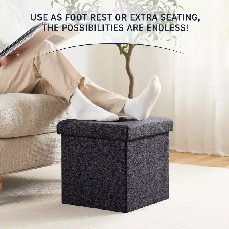 Lot de 2 - Poufs de rangement carrés pliables de 38 cm, Parfaits pour les dortoirs, le salon et la chambre