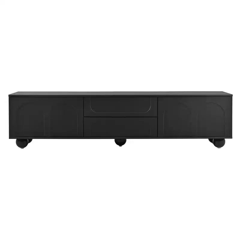 Meuble TV minimaliste CLIHOME pour téléviseurs jusqu'à 75 pouces, console multimédia avec dispositif de rebond, meuble TV avec portes cintrées et 2 tiroirs