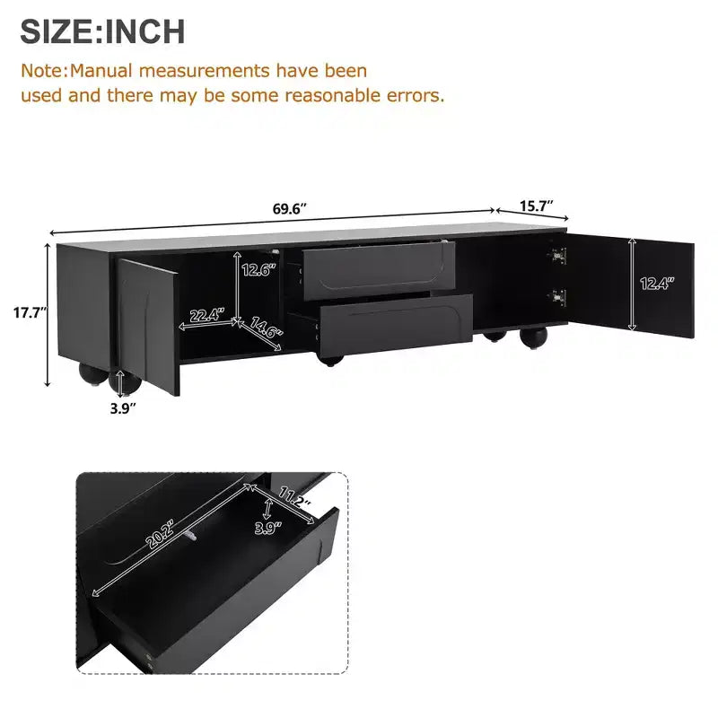 Meuble TV minimaliste CLIHOME pour téléviseurs jusqu'à 75 pouces, console multimédia avec dispositif de rebond, meuble TV avec portes cintrées et 2 tiroirs