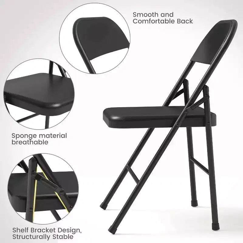 Chaises pliantes tout acier avec dossier, chaises de salle à manger pliables en métal robuste supportant jusqu'à 150 kg, pour bureau, événements intérieurs et extérieurs