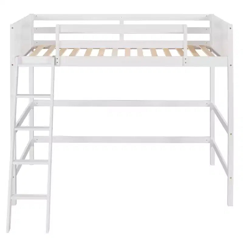 Lit mezzanine haut en bois massif, format simple, avec échelle et garde-corps, cadre de lit haut minimaliste pour chambre d'enfant ou d'adulte